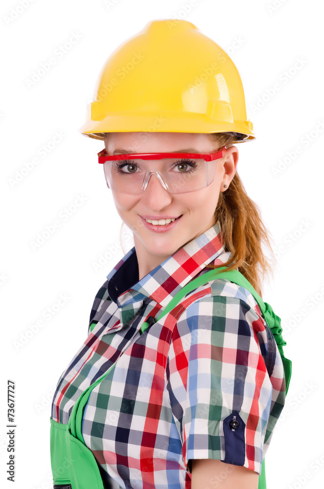 Woman with toolkit isolated on white Woman with toolkit isolated on white