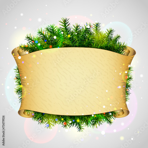Paper scroll for christmas list with pine branches