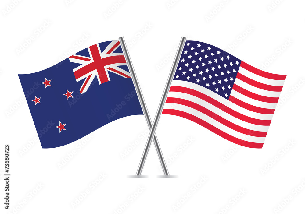 American and New Zealand flags. Vector illustration. American and New Zealand flags. Vector illustration.