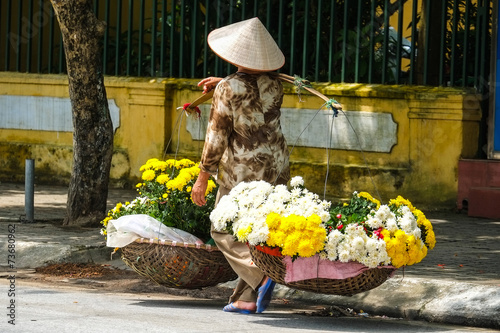 Life of florist vendor at small market in HANOI,vietnam