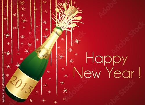 Gold and red Champaign greeting card. Happy New Year !