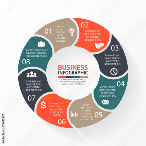 Vector circle arrows for infographic, diagram. 8 steps, options.
