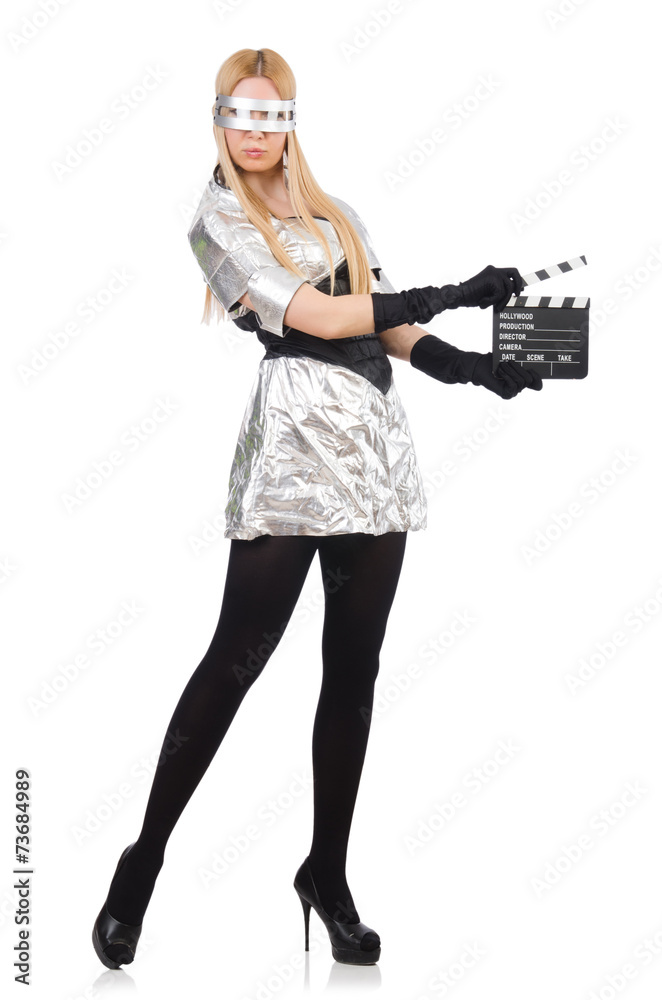 Woman in tech concept isolated on white Woman in tech concept isolated on white