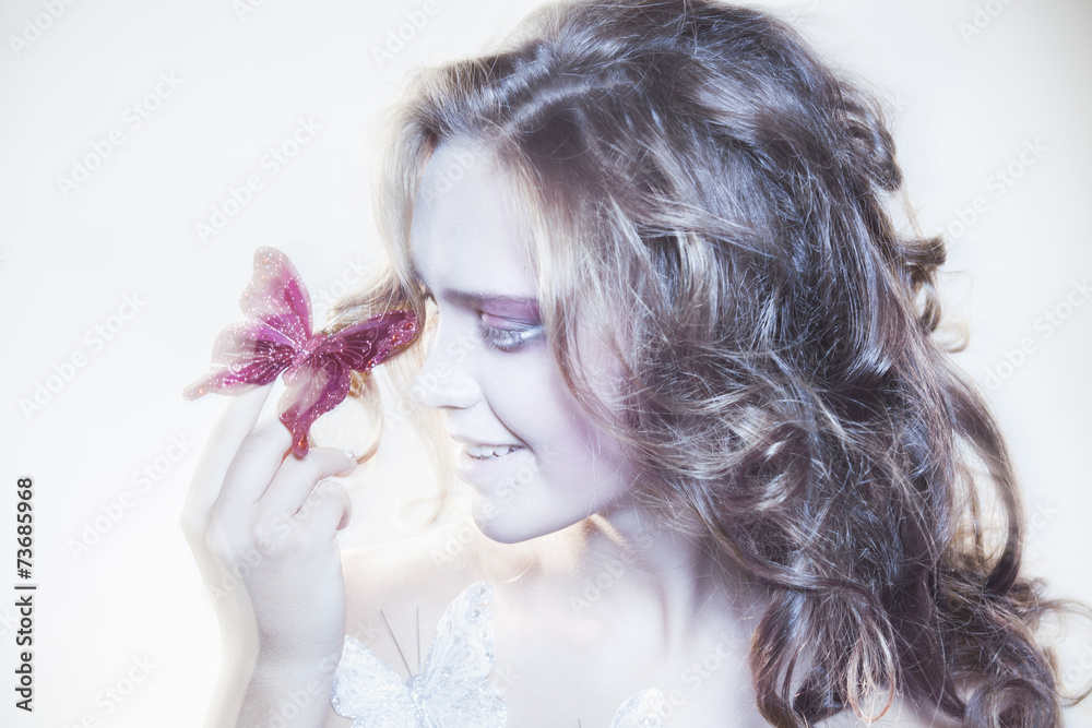 young woman with butterfly
