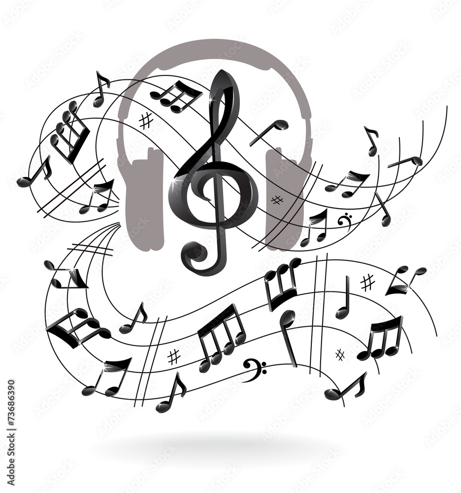 Naklejka premium Musical background with headphones.