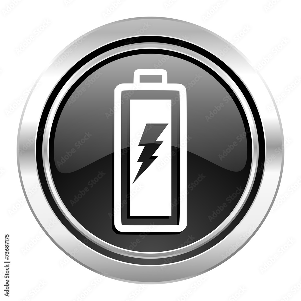 battery icon, black chrome button, power sign battery icon, black chrome button, power sign