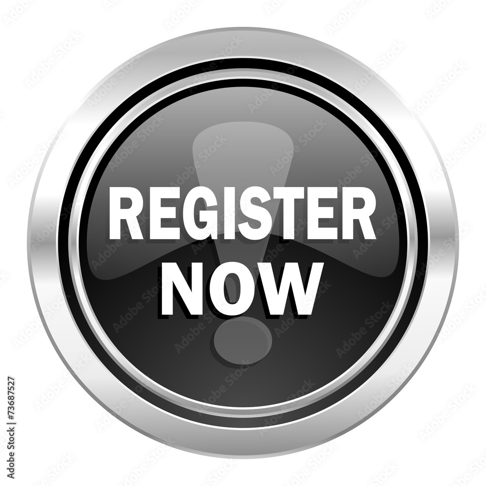 register now icon, black chrome button register now icon, black chrome button