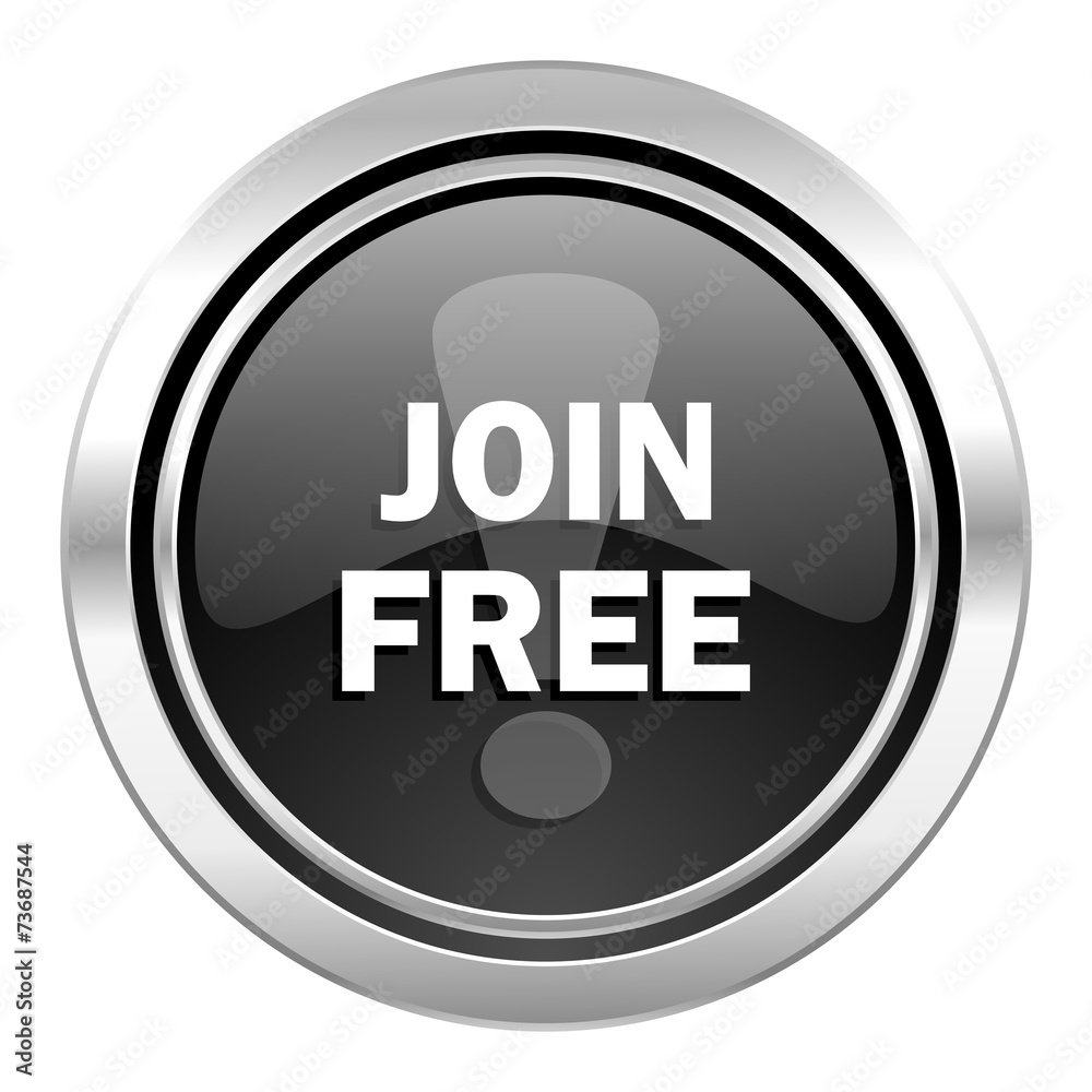 join free icon, black chrome button join free icon, black chrome button