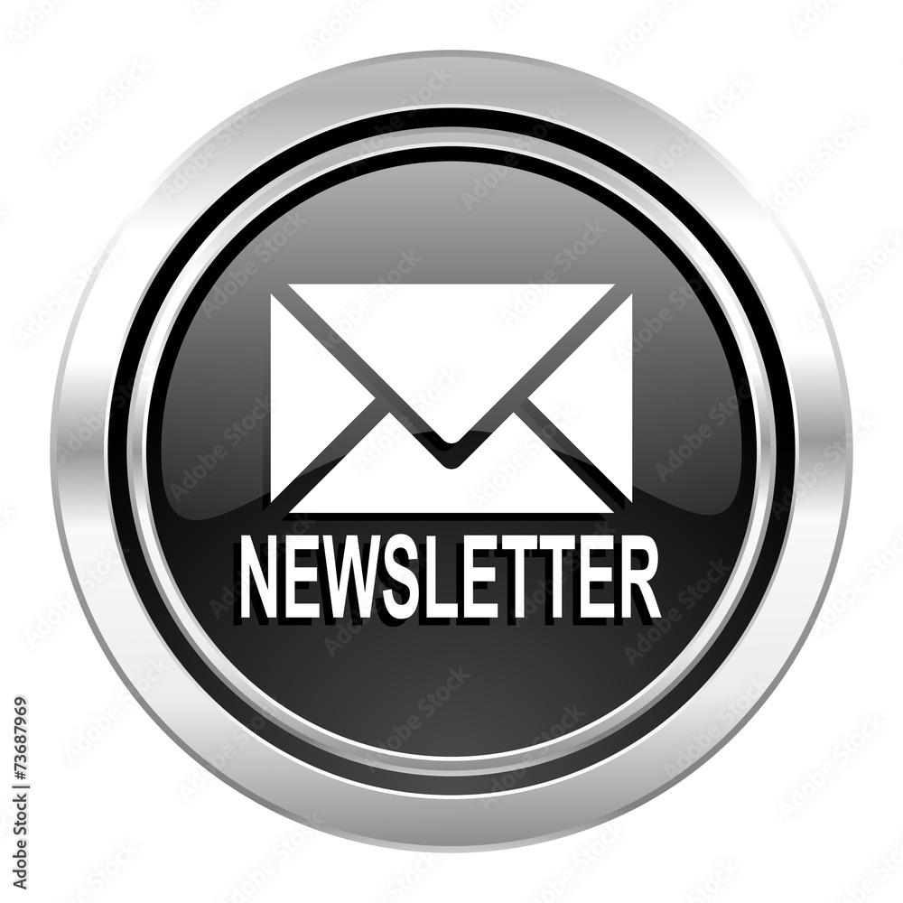 newsletter icon, black chrome button newsletter icon, black chrome button
