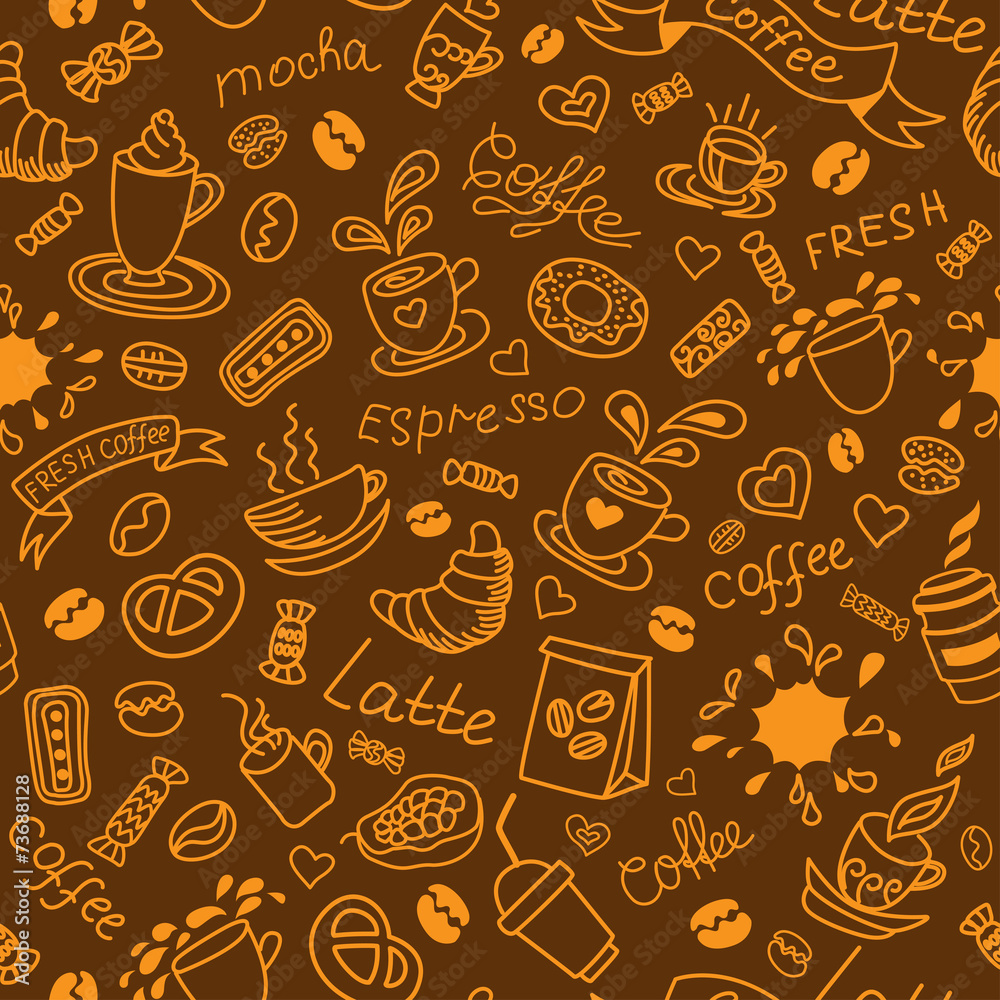 Seamless coffee background. Bakery products.