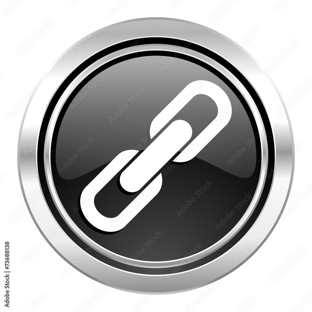 link icon, black chrome button, chain sign link icon, black chrome button, chain sign
