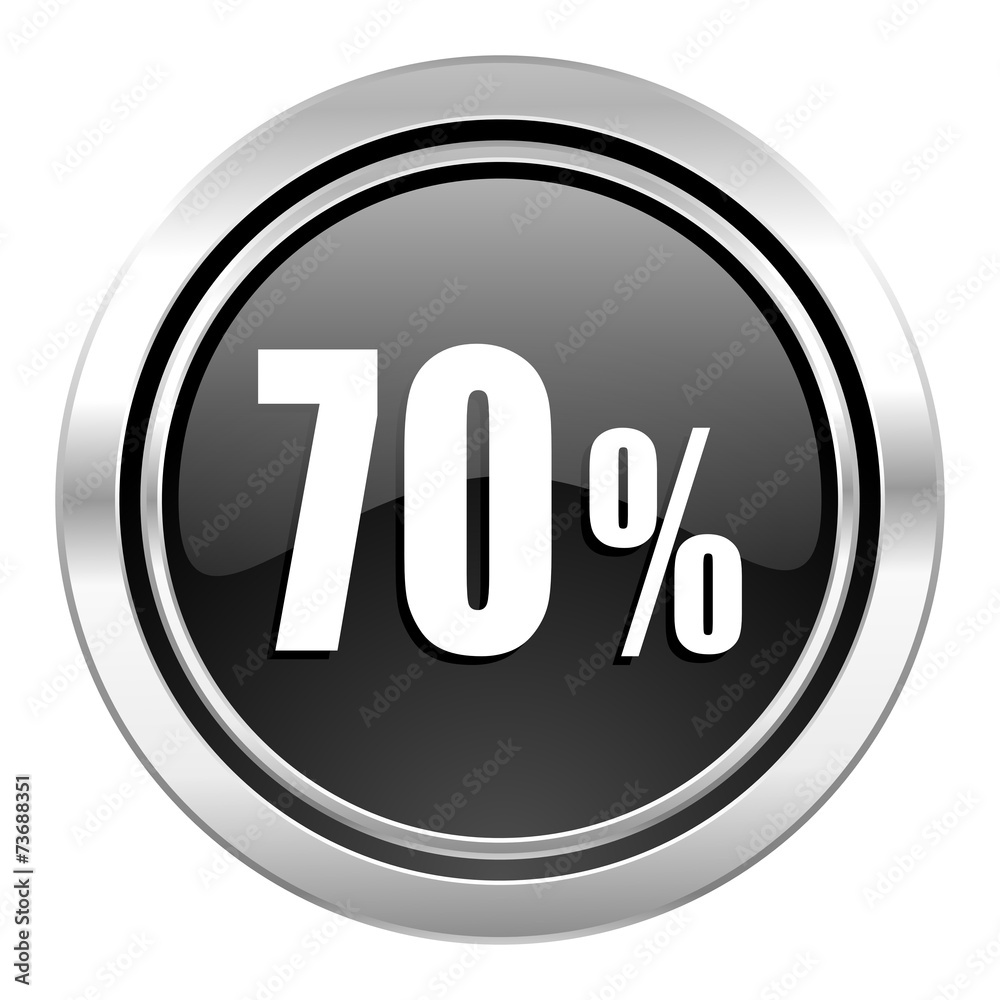 70 percent icon, black chrome button, sale sign 70 percent icon, black chrome button, sale sign