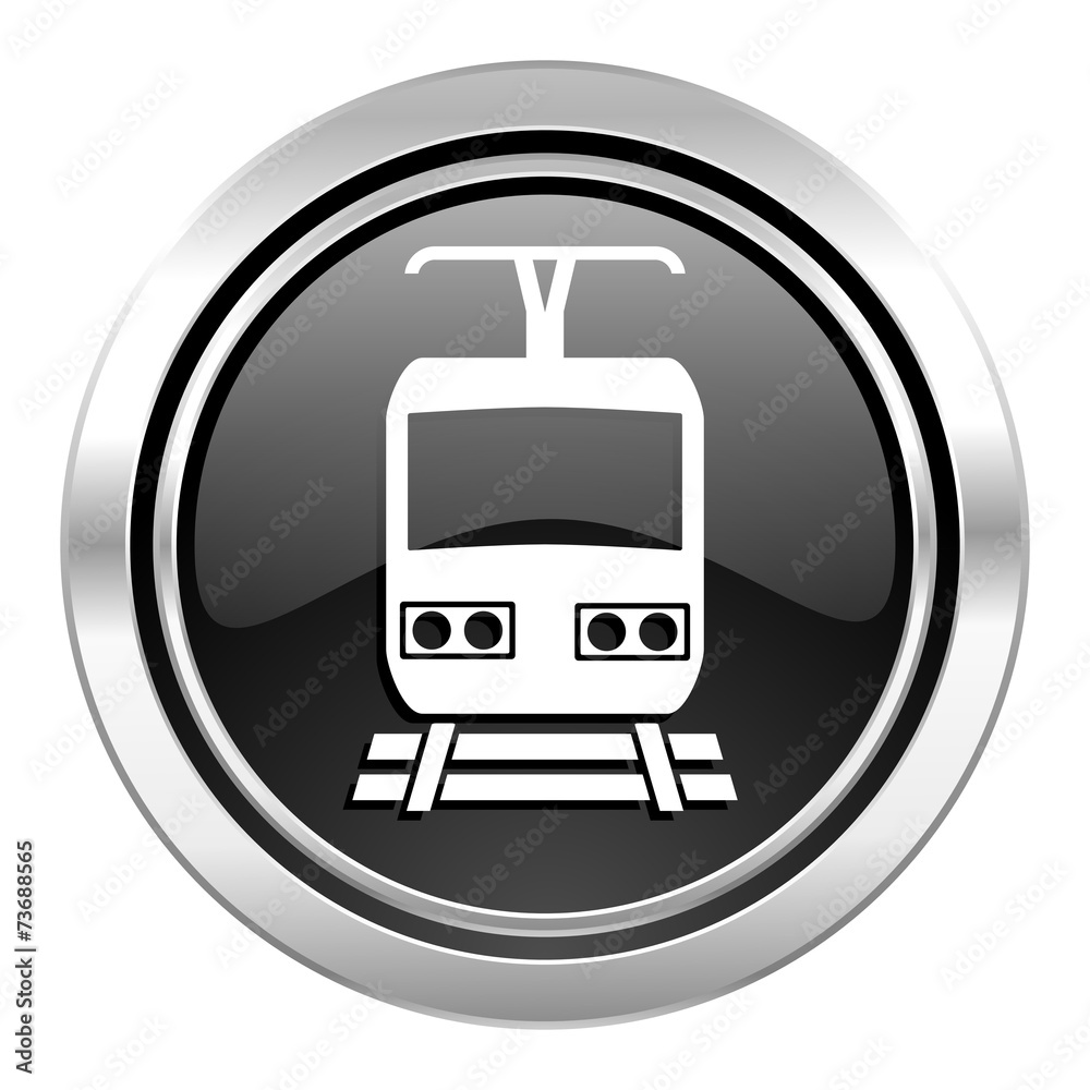 train icon, black chrome button, public transport sign train icon, black chrome button, public transport sign