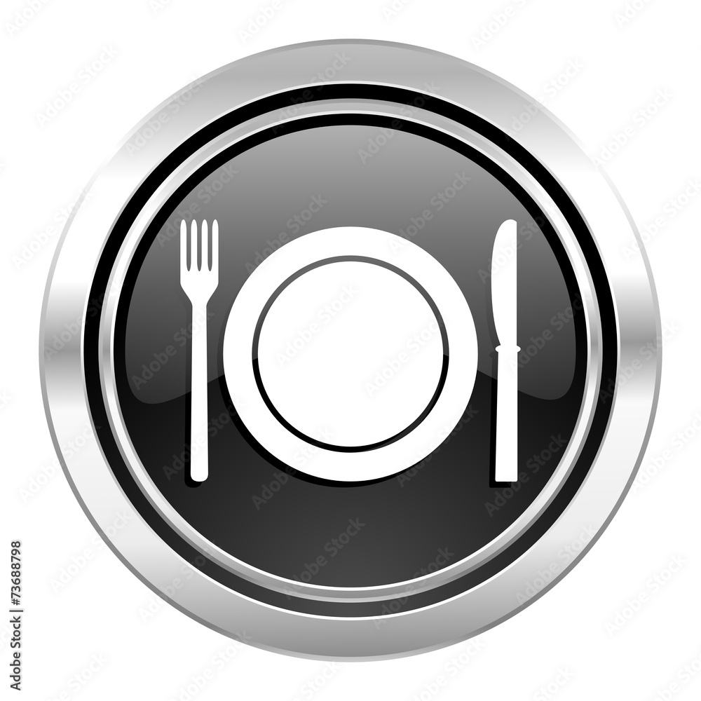 eat icon, black chrome button, restaurant symbol eat icon, black chrome button, restaurant symbol