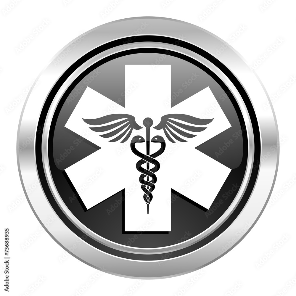 emergency icon, black chrome button, hospital sign