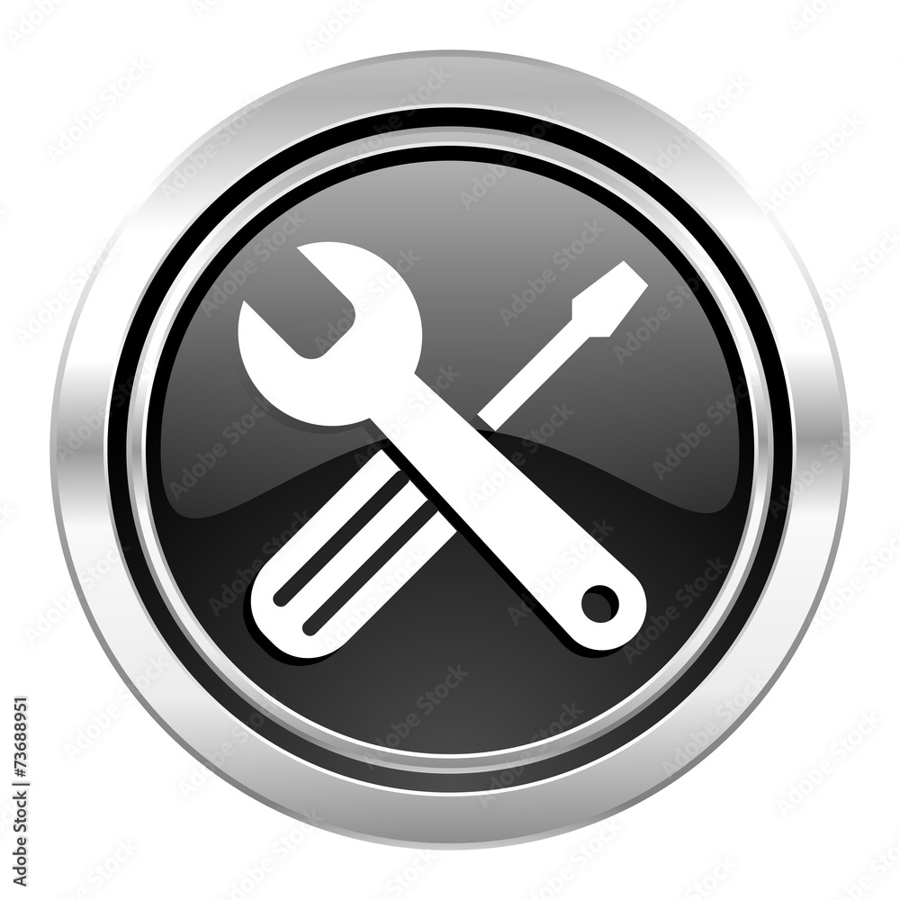tools icon, black chrome button, service sign tools icon, black chrome button, service sign