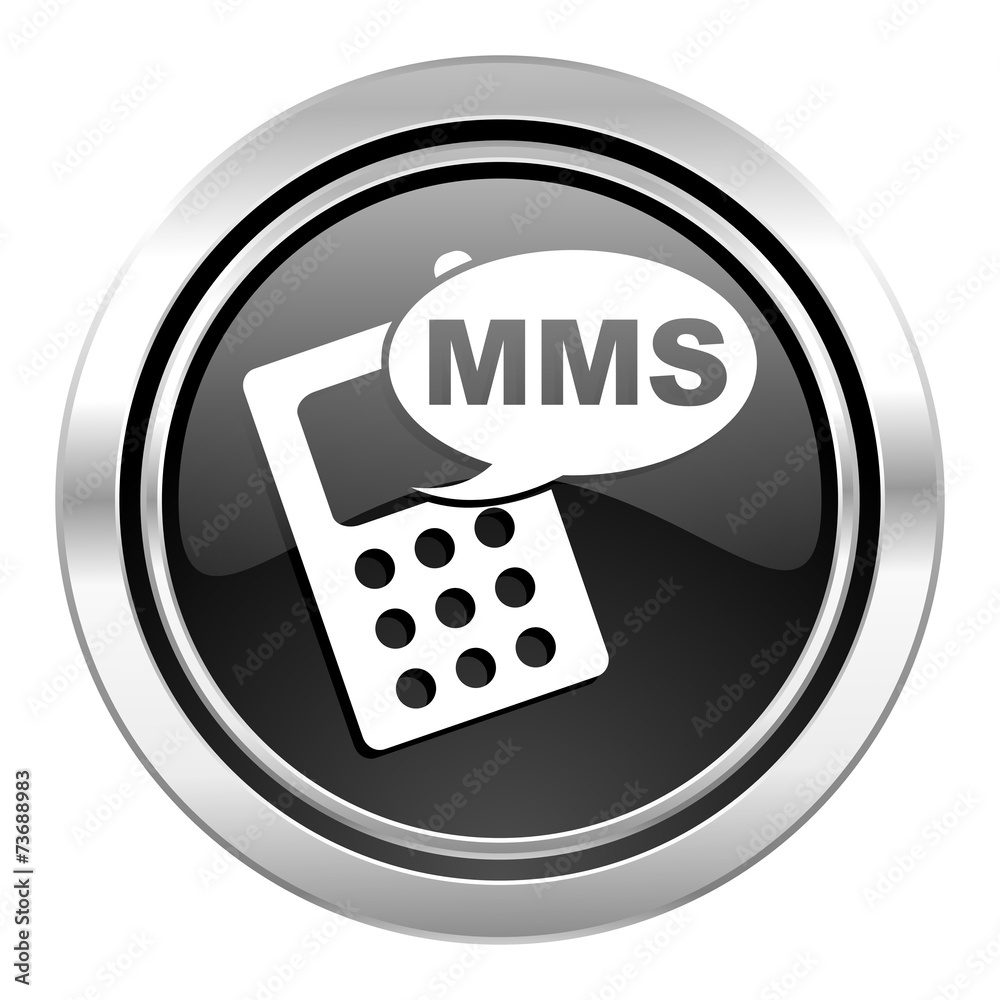 mms icon, black chrome button, phone sign mms icon, black chrome button, phone sign