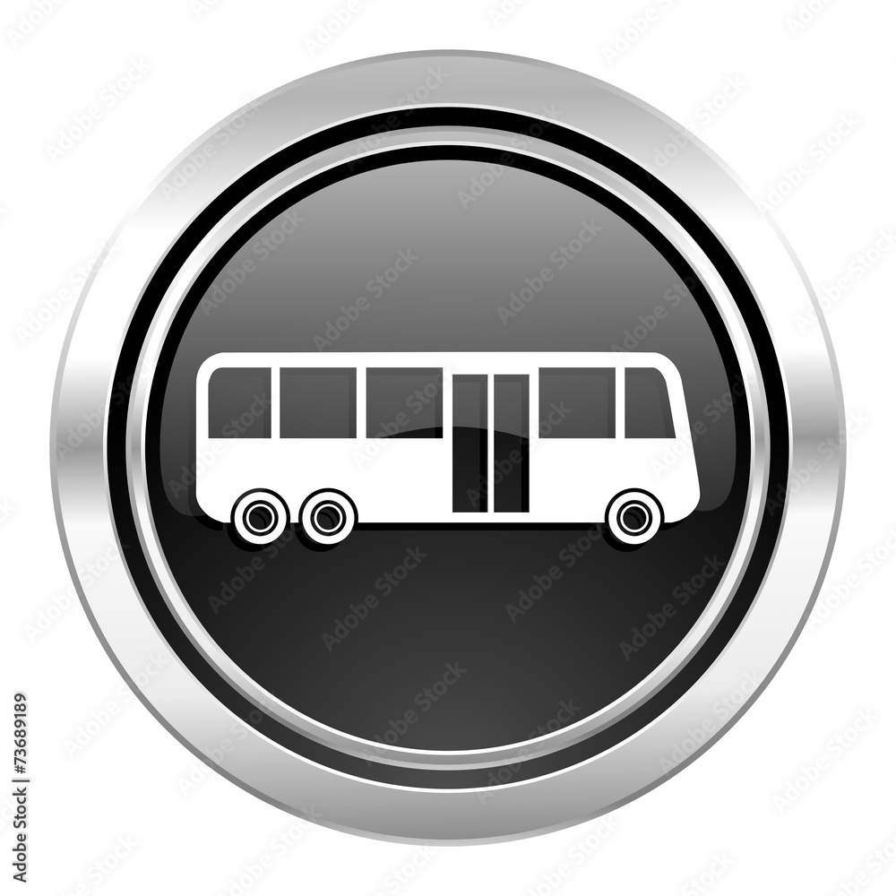 bus icon, black chrome button, public transport sign bus icon, black chrome button, public transport sign