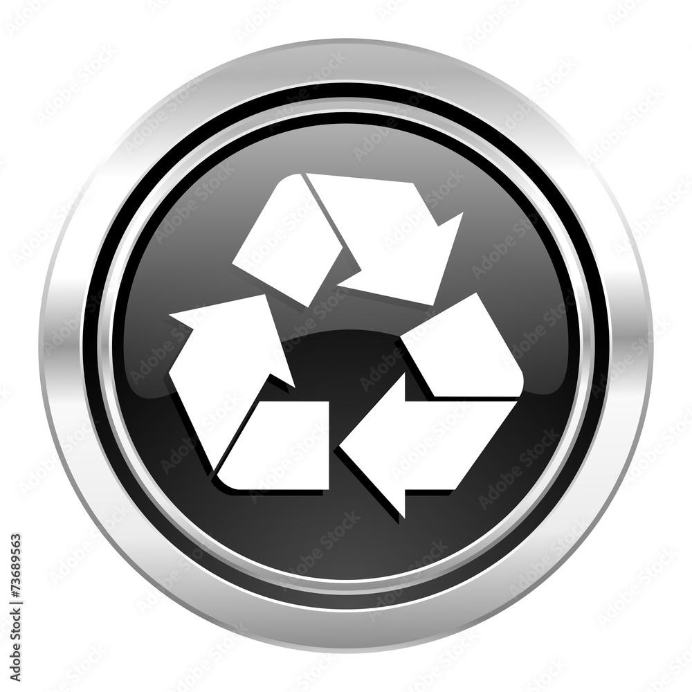 recycle icon, black chrome button, recycling sign recycle icon, black chrome button, recycling sign