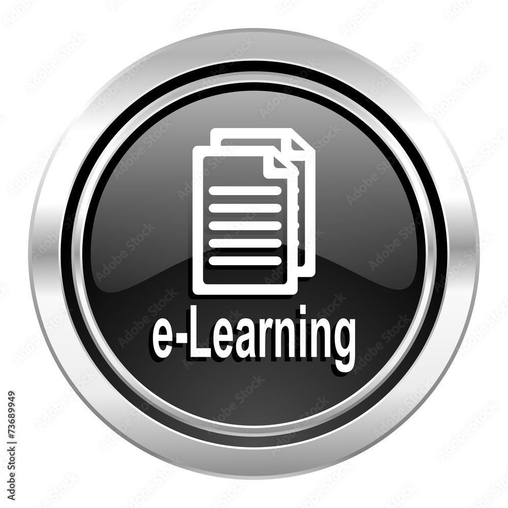 learning icon, black chrome button learning icon, black chrome button