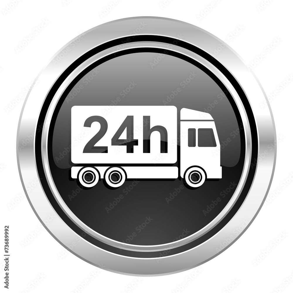 delivery icon, black chrome button, 24h shipping sign delivery icon, black chrome button, 24h shipping sign