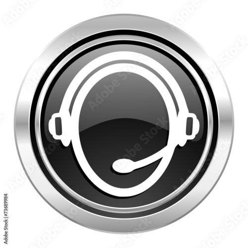 customer service icon, black chrome button