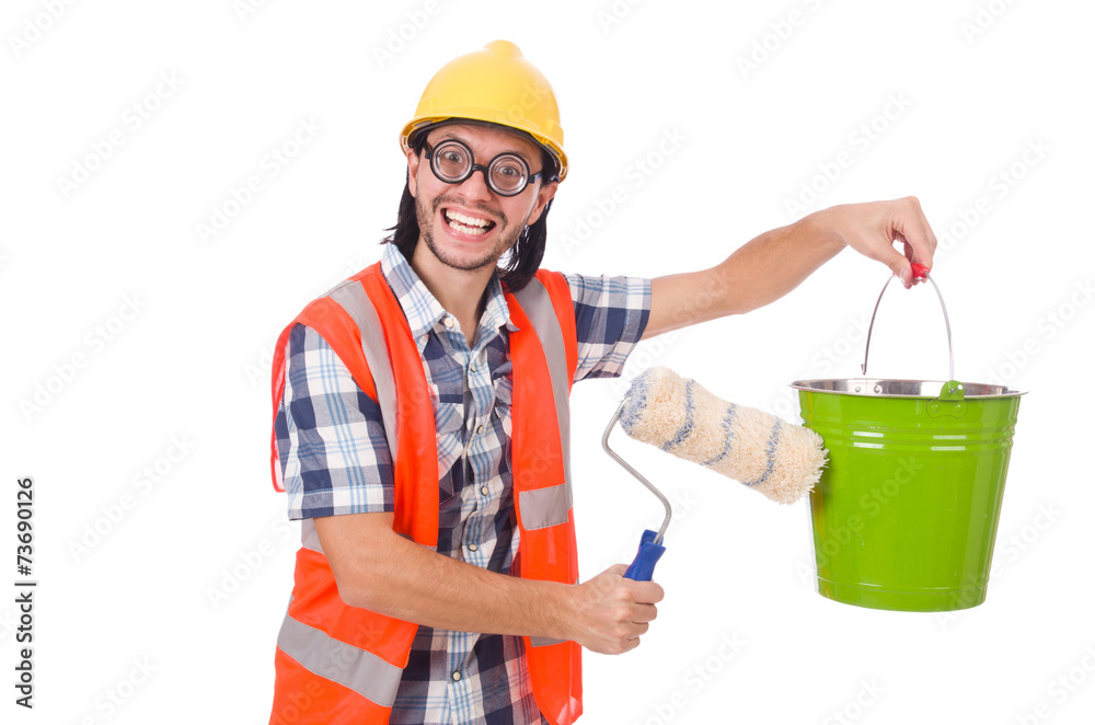 Funny painter isolated on white