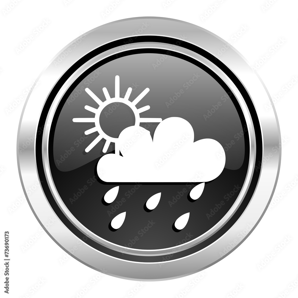 rain icon, black chrome button, waether forecast sign rain icon, black chrome button, waether forecast sign