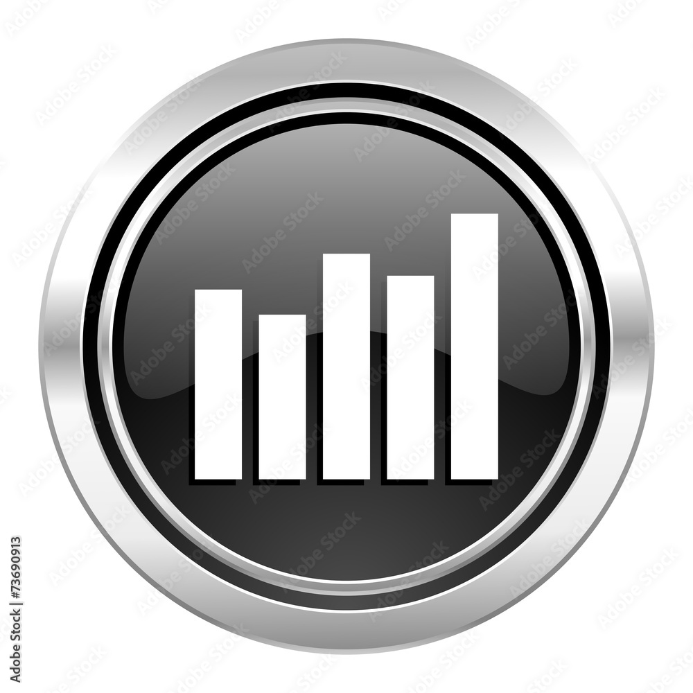graph icon, black chrome button, bar graph sign graph icon, black chrome button, bar graph sign