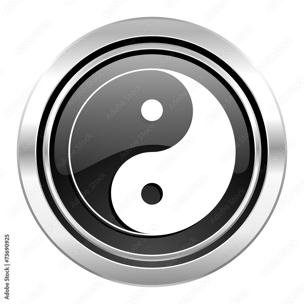 ying yang icon, black chrome button ying yang icon, black chrome button