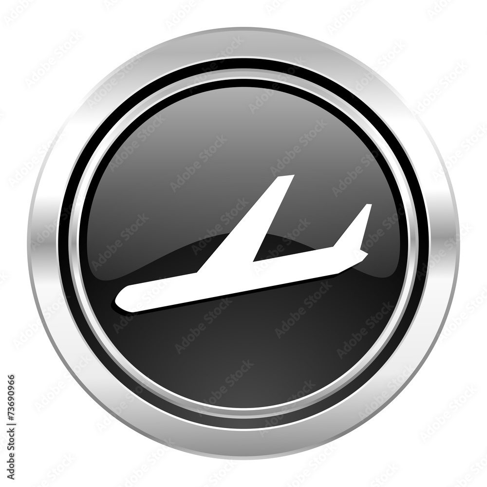 arrivals icon, black chrome button, plane sign arrivals icon, black chrome button, plane sign