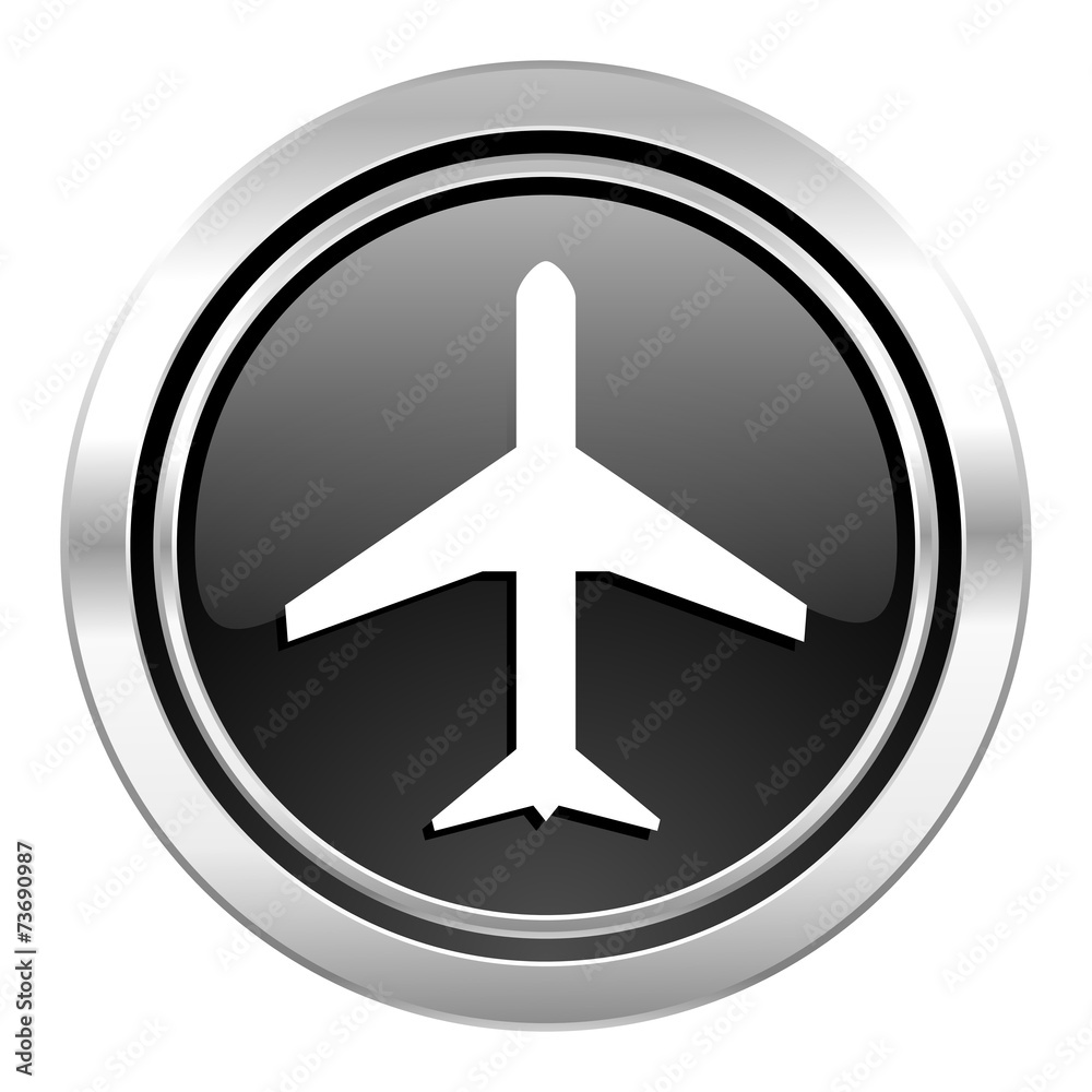 plane icon, black chrome button, airport sign plane icon, black chrome button, airport sign