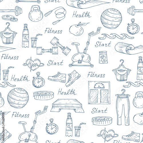 Vector pattern with healthy lifestyle symbols in white