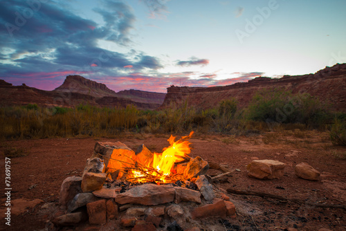 Bonfire after Sunset Camping in Utah