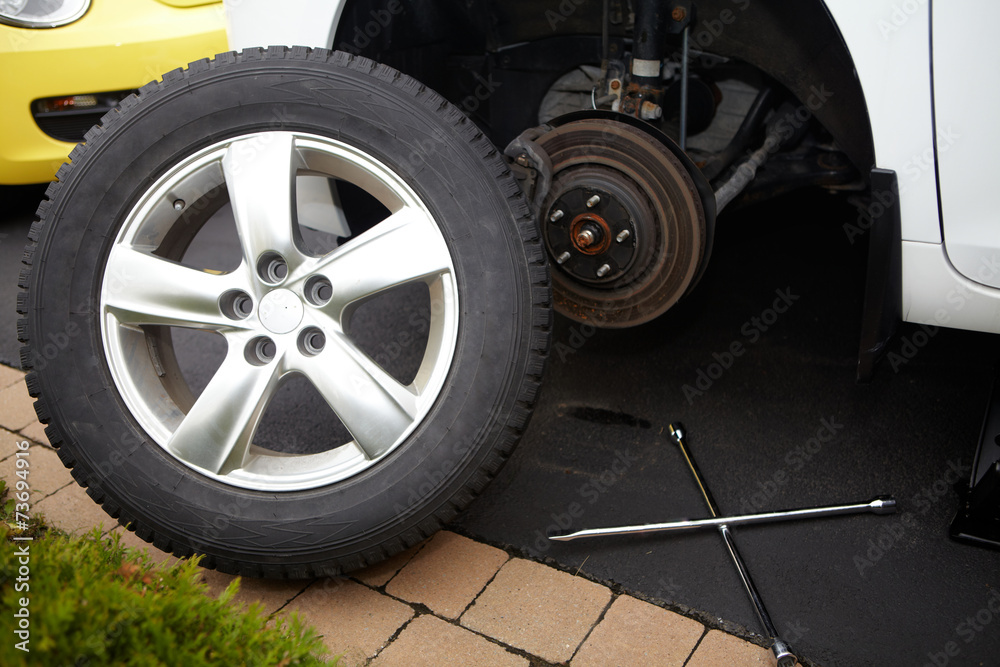 Tire changing.