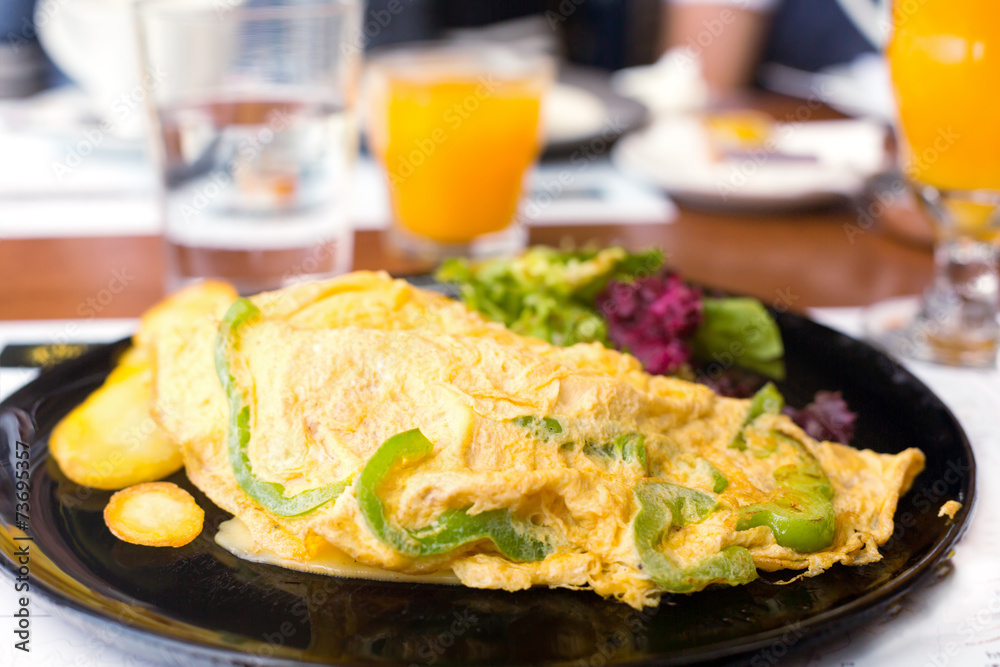 Breakfast with vegetarian omelet Breakfast with vegetarian omelet