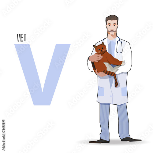 flat vector profession Letter V - Vet