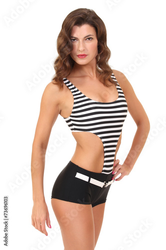 sexy fashion model in a black swimsuit