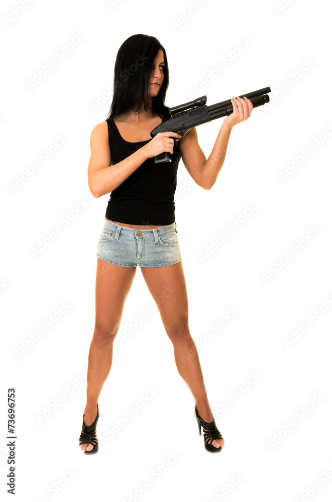 Beautiful woman with gun 