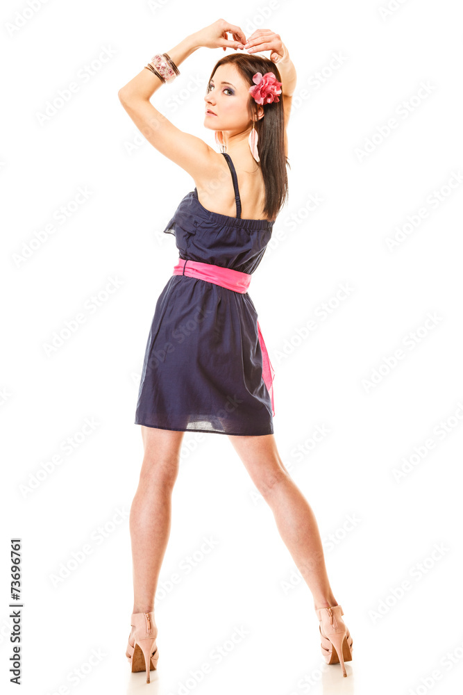 Fototapeta premium Fashion woman in summer dress and high heels