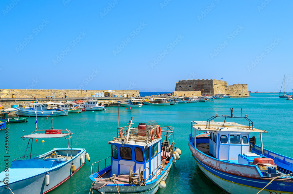 Boats in the old port of Heraklion, Crete island