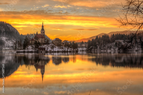 Bled with lake in winter, Slovenia, Europe