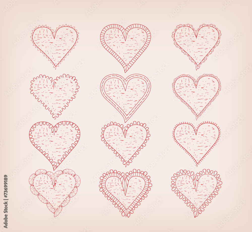 hearts doodle frame set for wedding and valentine design