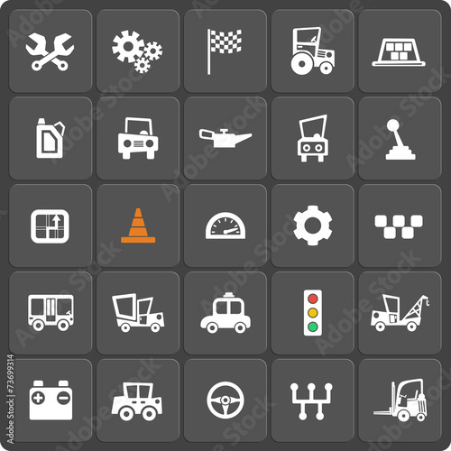 Set of 25 cars web and mobile icons. Vector.