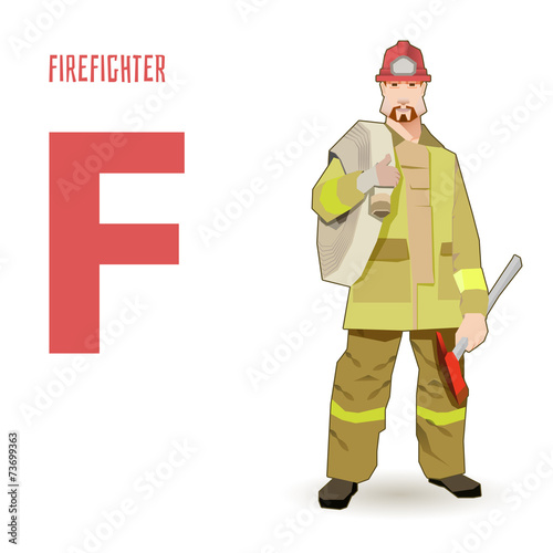 flat vector profession Letter F - firefighter