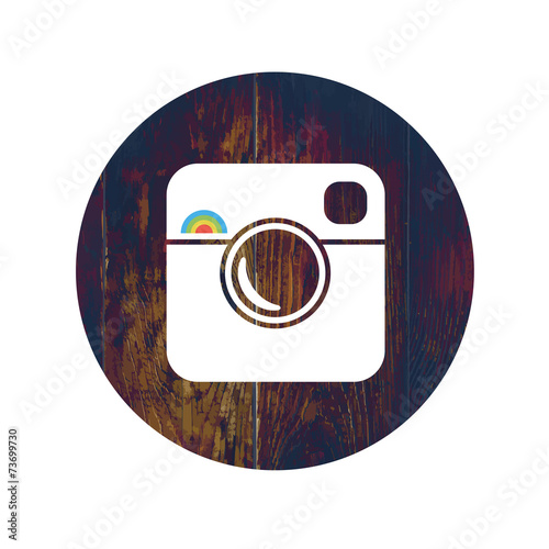 Hipster Photo Icon on Wooden Texture with Cross Process Effect