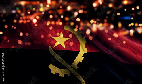 Angola National Flag Light Night Bokeh Abstract Background photo