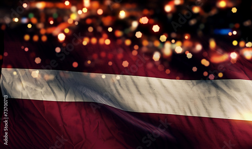 Latvia National Flag Light Night Bokeh Abstract Background