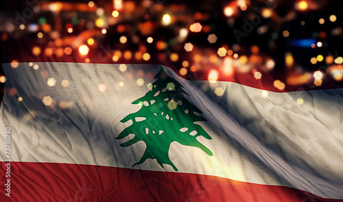 Lebanon National Flag Light Night Bokeh Abstract Background