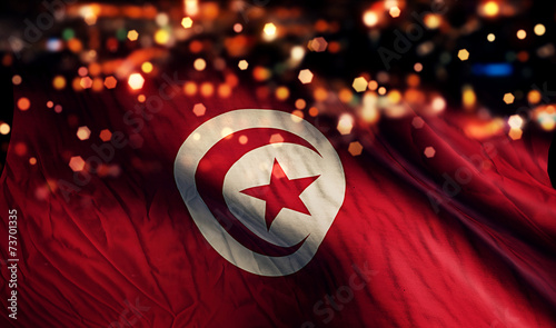 Photo Tunisia National Flag Light Night Bokeh Abstract Background
